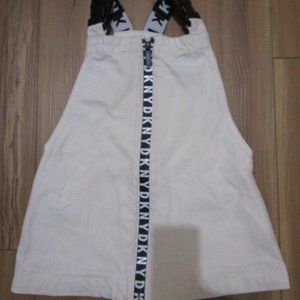 GIRLS DKNY DESIGNER OVERALL DRESS SPELLOUT STRAPS VG sz 4